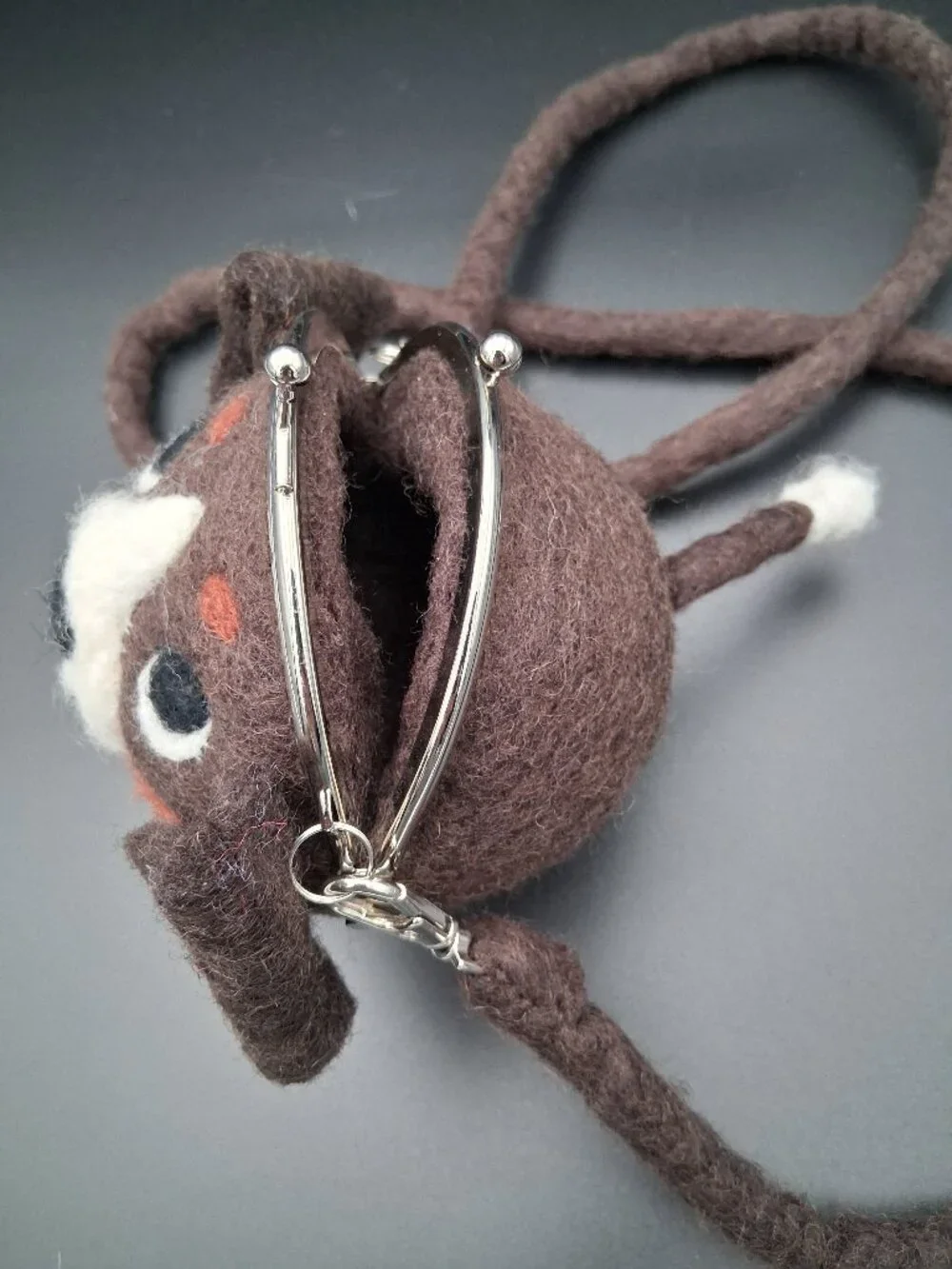 Wild Woolie Parker Pup Mini Crossbody Bag. Hand-felted wool with kiss-lock clasp